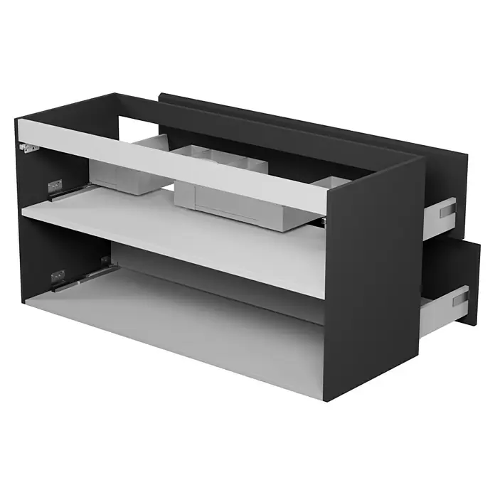 Camargue Espacio Waschtischunterschrank - 120 x 46 x 60 cm, 2 Schubkästen, Gama anthrazit matt - Schubladenschrank mit zwei Regalböden und einem Auszug für zusätzlichen Stauraum, ideal für moderne Badezimmerdesigns.