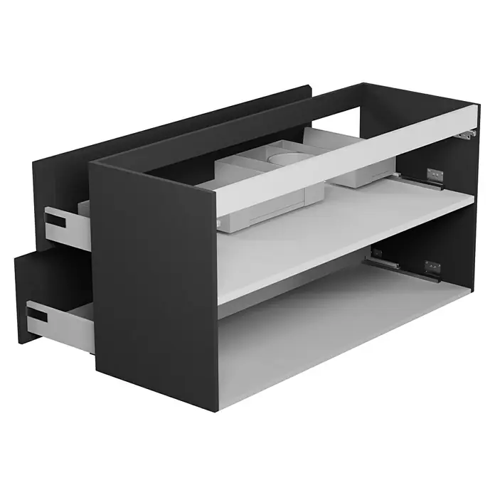 Camargue Espacio Waschtischunterschrank - 120 x 46 x 60 cm, 2 Schubkästen, Gama anthrazit matt - Ein stilvoller, offener Unterschrank mit Schubladen, der modernen Stauraum bietet und durch sein Design besticht. Perfekt für Bad und Küche.