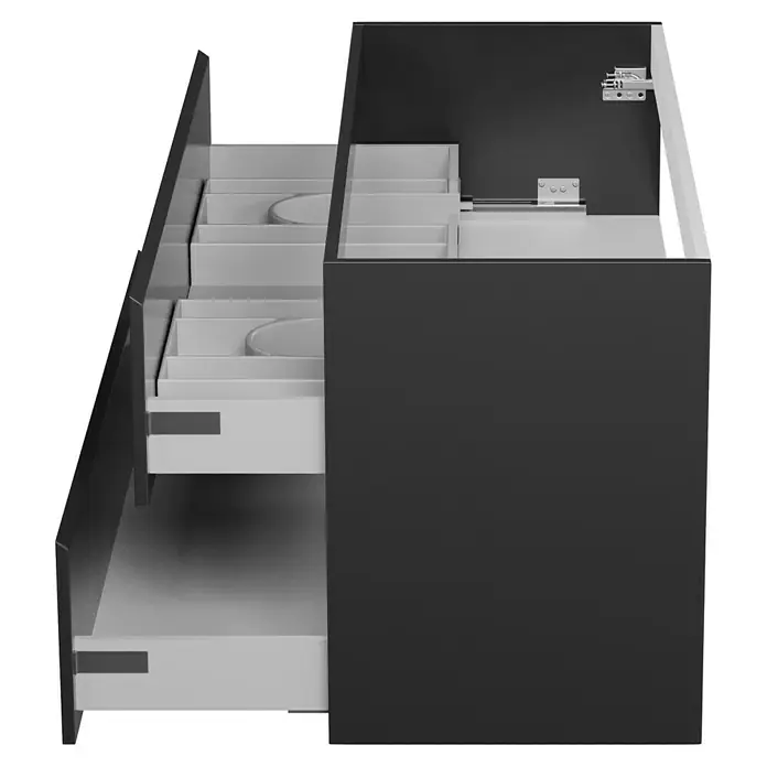 Camargue Espacio Waschtischunterschrank - 120 x 46 x 60 cm, 2 Schubkästen, Gama anthrazit glänzend - Ein moderner Badezimmerschrank mit Schubladen. Das Möbelstück bietet Stauraum und eine stilvolle Ergänzung für jedes Badezimmer.