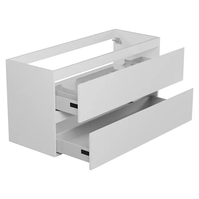 Camargue Espacio Waschtischunterschrank - 120 x 46 x 60 cm, 2 Schubkästen, Gama weiß glänzend - Weißer Badezimmerschrank mit zwei offenen Schubladen, ideal für die Organisation und Aufbewahrung von Badutensilien.