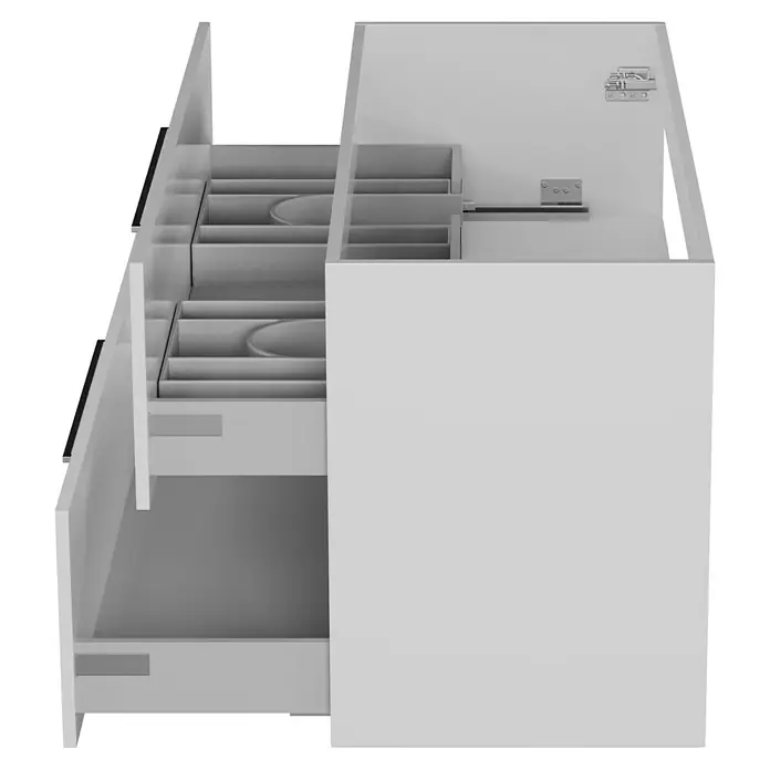 Camargue Espacio Waschtischunterschrank - 120 x 46 x 60 cm, 2 Schubkästen, Mira - Schubladenunterschrank mit Vollauszügen, Inneneinteilung und Besteckeinsatz für eine ordentliche Küchenorganisation.
