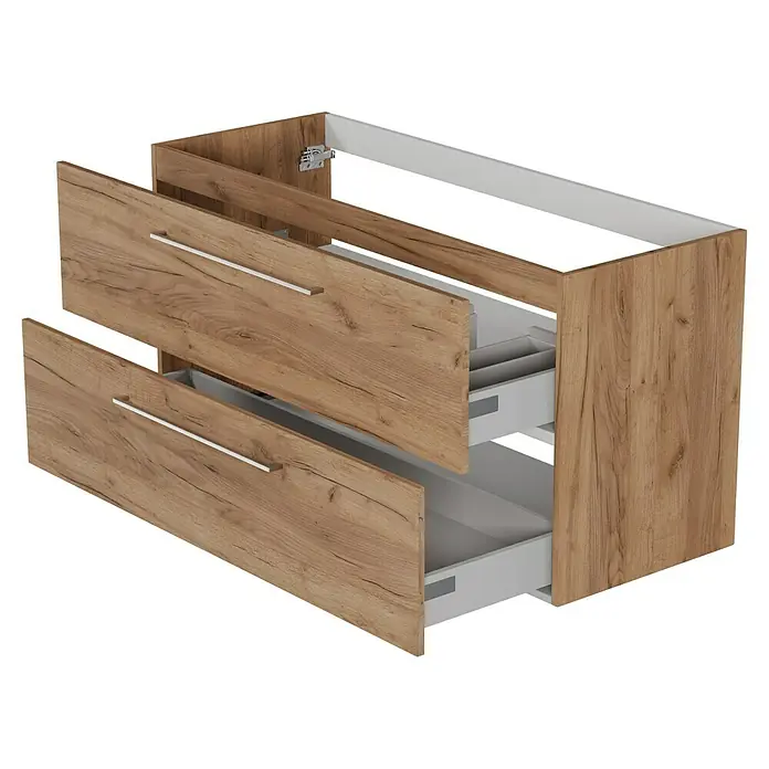 Camargue Espacio Waschtischunterschrank - 120 x 46 x 60 cm, 2 Schubkästen, Doce - Ein moderner Holzschrank mit zwei Auszügen, ideal für Badezimmer oder andere Räume, die zusätzlichen Stauraum benötigen.