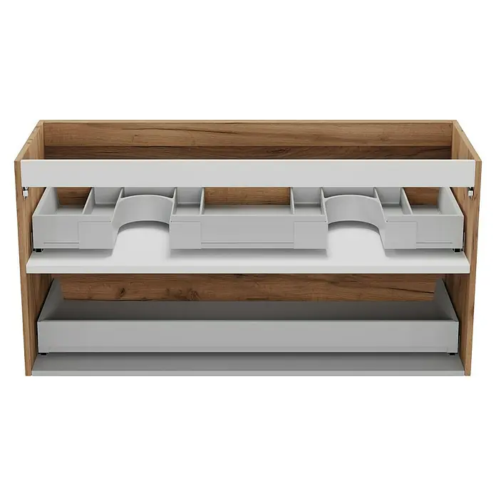 Camargue Espacio Waschtischunterschrank - 120 x 46 x 60 cm, 2 Schubkästen, Doce - Moderne Badezimmermöbel mit Schubladen und Holzoptik für ein stilvolles Ambiente im Badezimmer. Praktische Aufteilung für mehr Ordnung.