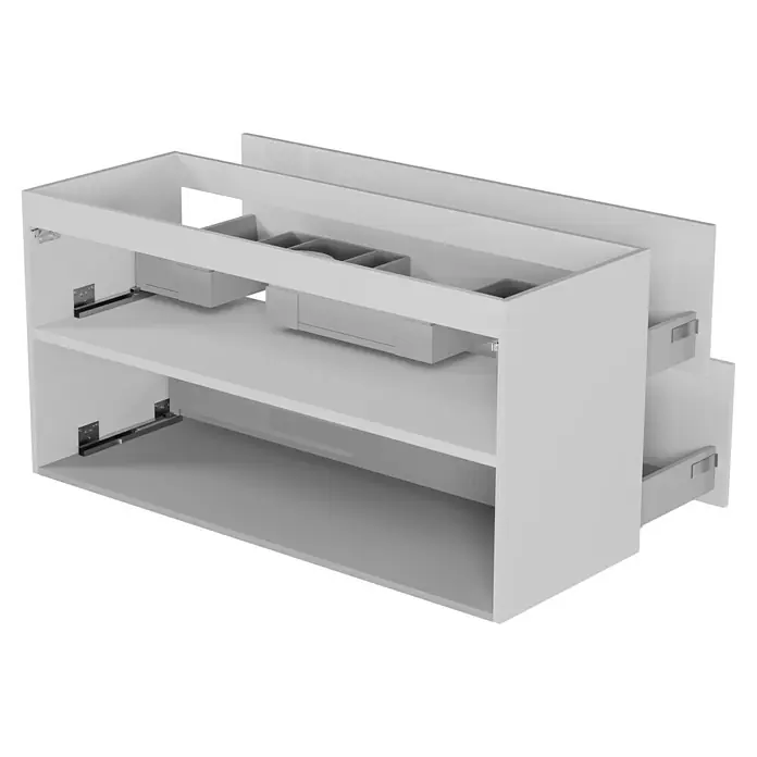 Camargue Espacio Waschtischunterschrank - 120 x 46 x 60 cm, 2 Schubkästen, Mira - Attraktives Möbelstück mit zwei Ablagefächern und Schubladen. Die Schubladen sind ideal zur Aufbewahrung kleiner Gegenstände. Das Möbelstück ist weiß.
