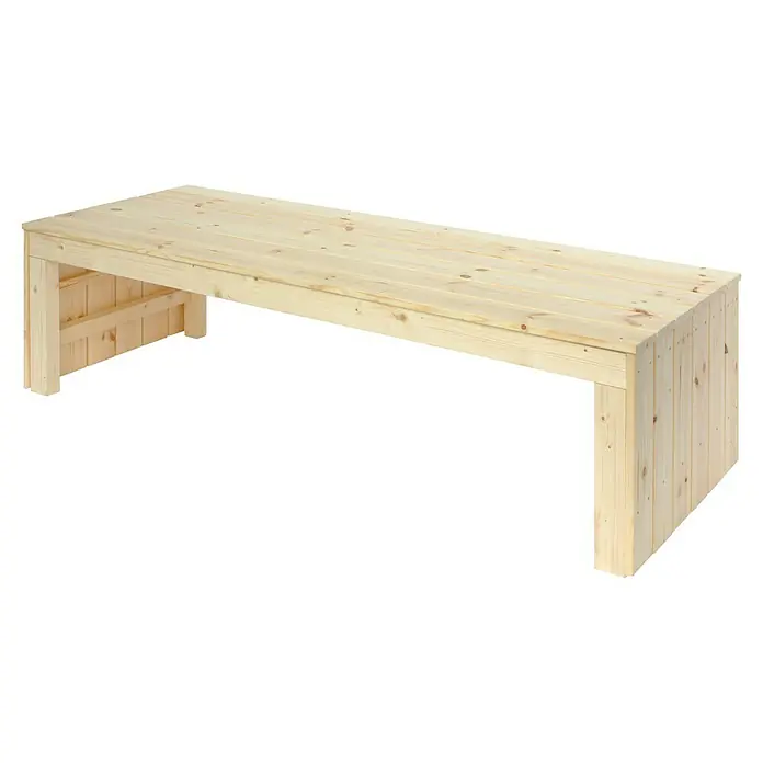 Plus Gartenbank Fun - B x T x H: 180 x 59 x 46 cm, Fichte, Natur - Hier ist eine Holzwerkbank. Die Werkbank hat eine Tischplatte und zwei Beine und ist aus hellem Holz gefertigt.