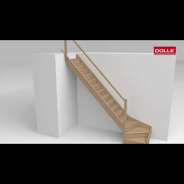Dolle Raumspartreppe Paris - Breite: 83,5 cm, Fichte, Unbehandelt, Geschosshöhe: 318 cm, 1/4-gewendelt links, Rechteckstäbe Holz, Ohne Setzstufen - Staircase PARIS from DOLLE in quarter turn with wooden baluster