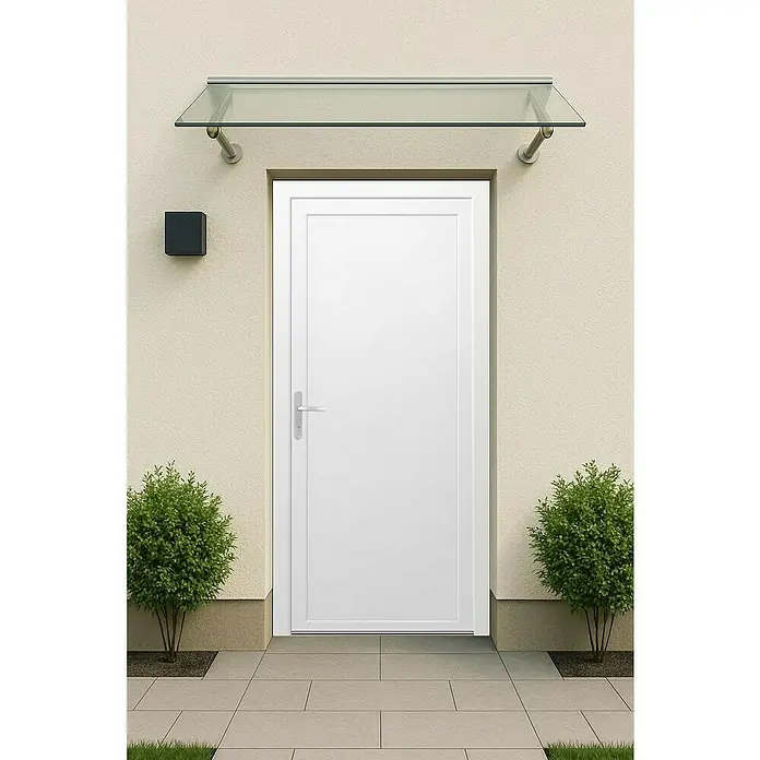 Panto Nebeneingangstür K 500 - 88 x 198 cm, DIN Anschlag: Links, Weiß - Weiße Haustür mit Glaselement und Beleuchtung.