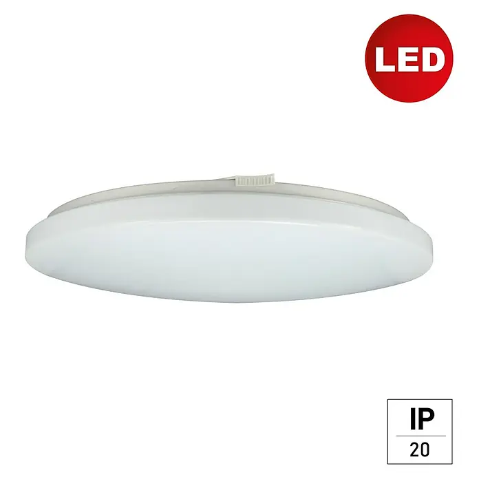 E2 elektro LED-Wand- & Deckenleuchte rund White R - 24 W, Ø x H: 33 x 6,2 cm, Weiß, Warmweiß - Nahaufnahme einer LED-Deckenleuchte, die ein modernes Design und energieeffiziente Beleuchtungslösungen zeigt.