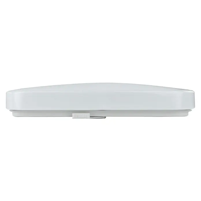 E2 elektro LED-Wand- & Deckenleuchte White Q - 18 W, L x B x H: 28 x 28 x 5,7 cm, Weiß, Weiß, Warmweiß - Nahaufnahme einer flachen, weißen LED-Deckenleuchte, ideal für moderne Innenräume, die eine effiziente und stilvolle Beleuchtungslösung bietet.