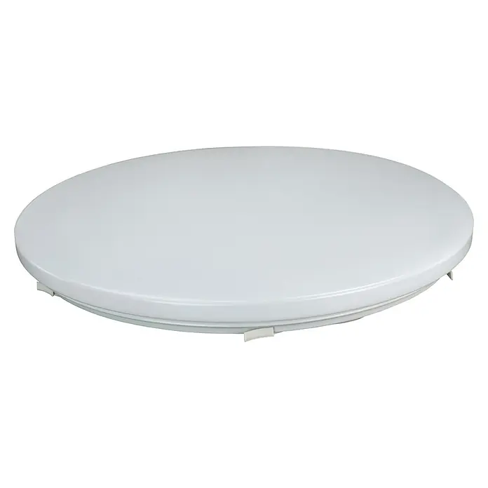 E2 elektro LED-Wand- & Deckenleuchte rund White R - 36 W, Ø x H: 43 x 6,2 cm, Weiß, Warmweiß - Nahaufnahme einer runden, weißen Deckenleuchte, die ein schlichtes, modernes Design für die optimale Raumbeleuchtung zeigt.