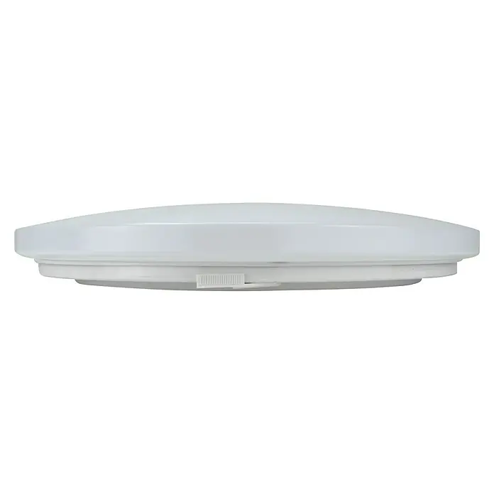 E2 elektro LED-Wand- & Deckenleuchte rund White R - 24 W, Ø x H: 33 x 6,2 cm, Weiß, Warmweiß - Nahaufnahme einer runden, flachen, weißen LED-Deckenleuchte, die eine gleichmäßige und effiziente Beleuchtung bietet.