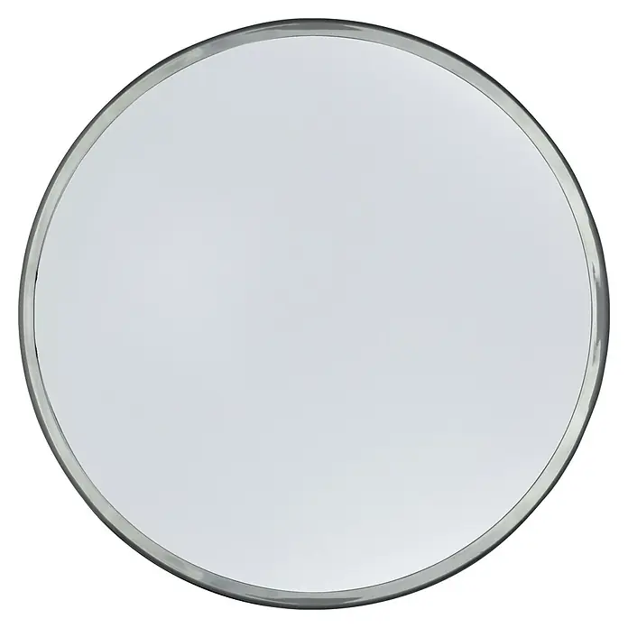 E2 elektro LED-Wand- & Deckenleuchte rund White Rite² - 18 W, Ø x H: 33 x 3,2 cm, Chrom, Weiß, Tageslichtweiß - Ein runder Spiegel mit einem schlanken, silberfarbenen Rahmen, der das reflektierende Glas umschließt. Ideal für Badezimmer oder als dekoratives Element.