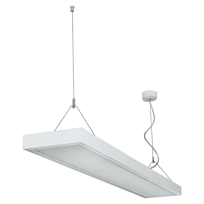 E2 elektro LED-Deckenleuchte Prisma - 38 W, L x B x H: 118,5 x 20 x 4,5 cm, Kaltweiß - Weiße LED-Hängeleuchte mit einem schlanken, modernen Design, ideal für Büros oder Wohnräume. Sie sorgt für eine helle und gleichmäßige Ausleuchtung.