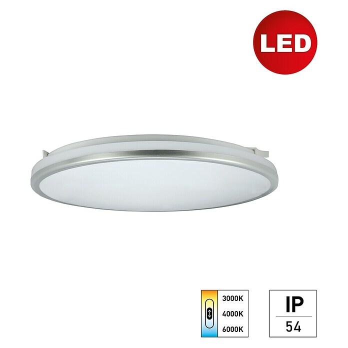 E2 elektro LED-Wand- & Deckenleuchte rund White Rite² (18 W, Ø x H: 33 x 3,2 cm, Silber, Weiß, Tageslichtweiß) | BAUHAUS