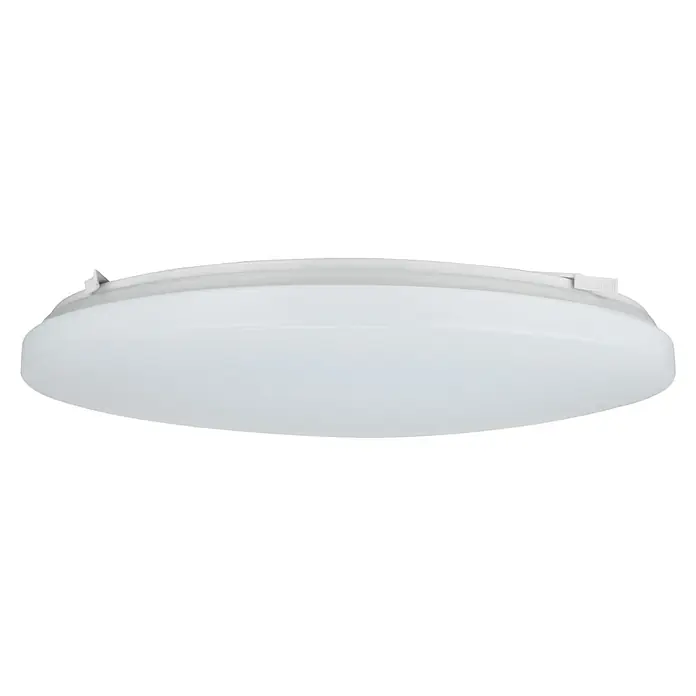 E2 elektro LED-Wand- & Deckenleuchte rund White R - 30 W, Ø x H: 38 x 6,2 cm, Weiß, Kaltweiß - Nahaufnahme einer runden LED-Deckenleuchte mit weißem Diffusor und schlichtem Design, ideal für moderne Innenräume.