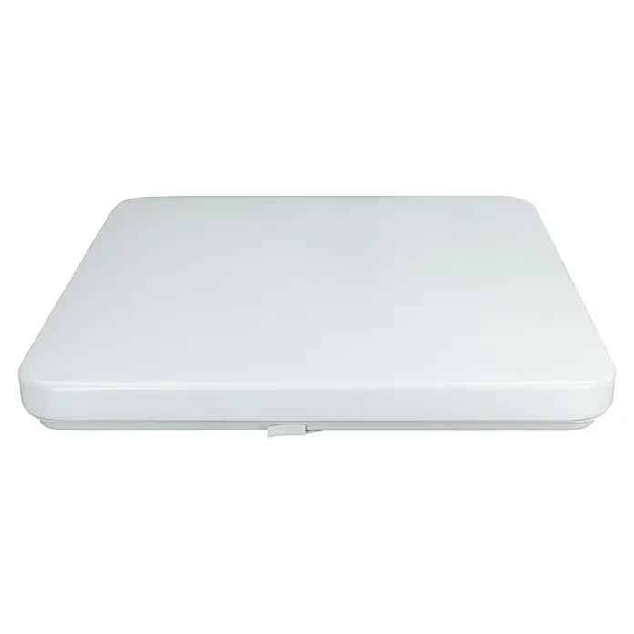 E2 elektro LED-Wand- & Deckenleuchte White Q - 30 W, L x B x H: 38 x 38 x 5,7 cm, Weiß, Weiß, Kaltweiß - Nahaufnahme einer quadratischen, weißen Deckenleuchte mit abgerundeten Kanten, die modernes Design und Funktionalität vereint.