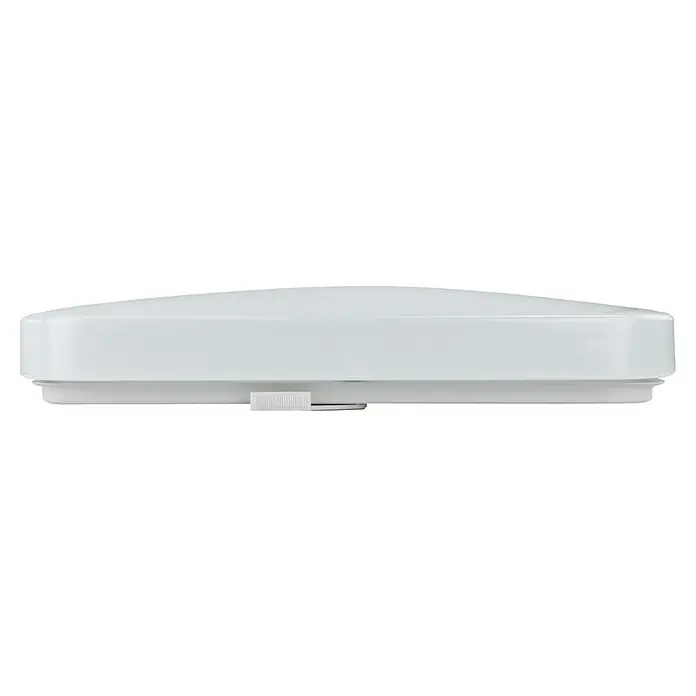 E2 elektro LED-Wand- & Deckenleuchte White Q - 18 W, L x B x H: 28 x 28 x 5,7 cm, Weiß, Weiß, Warmweiß - Draufsicht auf eine schlichte, quadratische, weiße Deckenleuchte, die ein modernes und minimalistisches Design für die Inneneinrichtung bietet.