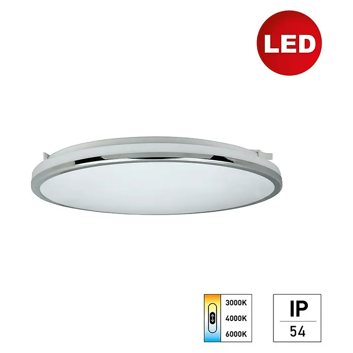 E2 elektro LED-Wand- & Deckenleuchte rund White Rite² - 18 W, Ø x H: 33 x 3,2 cm, Chrom, Weiß, Tageslichtweiß - LED-Deckenleuchte in modernem Design mit verschiedenen Farbtemperaturen. Die Leuchte ist IP54-zertifiziert und somit für Feuchträume geeignet.