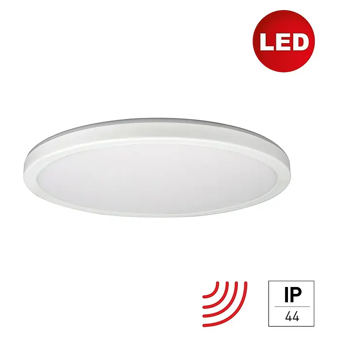 E2 elektro LED-Panel rund Twice - 20 W, Ø x H: 33 x 2,5 cm, Weiß - LED-Deckenleuchte, flaches, rundes Design in Weiß mit Sensortechnik und IP44-Schutz, ideal für Feuchträume.