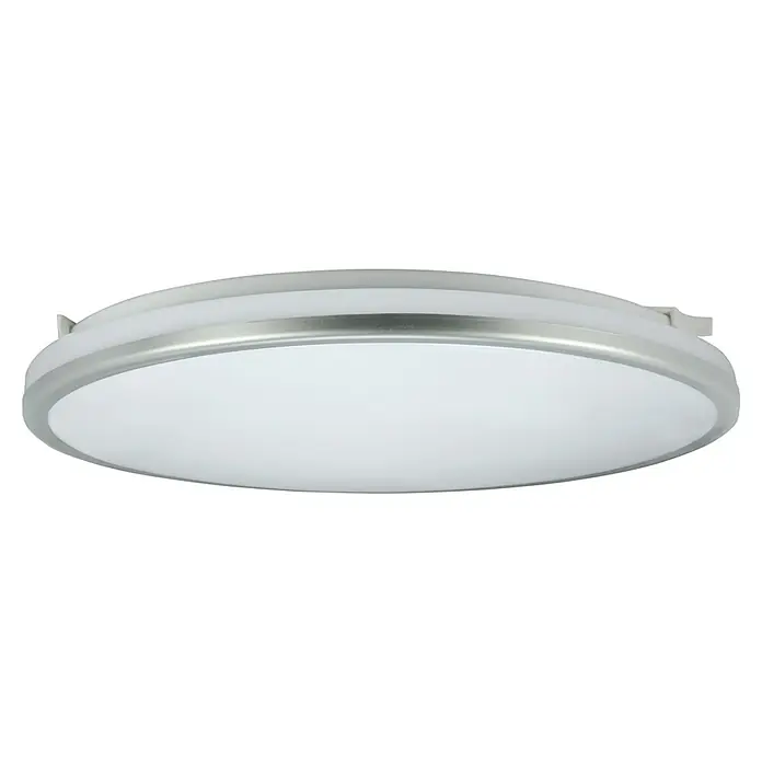 E2 elektro LED-Wand- & Deckenleuchte rund White Rite² - 18 W, Ø x H: 33 x 3,2 cm, Silber, Weiß, Tageslichtweiß - Elegante Deckenleuchte mit silbernem Rand und weichem, diffusem Licht, ideal für eine moderne Raumausleuchtung.