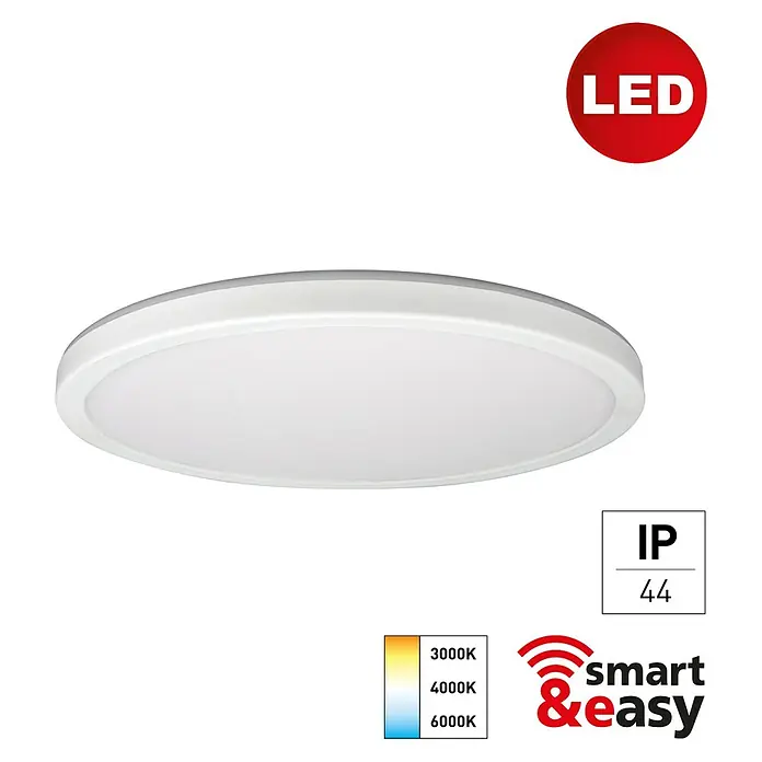 E2 elektro LED-Einbauleuchte R330 20W CCT WiFi IP44 - 20 W, L x B x H: 330 x 330 x 29 mm, Weiß, Warmweiß - Deckenleuchte mit LED-Technologie, smart & easy, Farbtemperatur einstellbar. Schutzart IP44. Ideal für Badezimmer und Feuchträume.