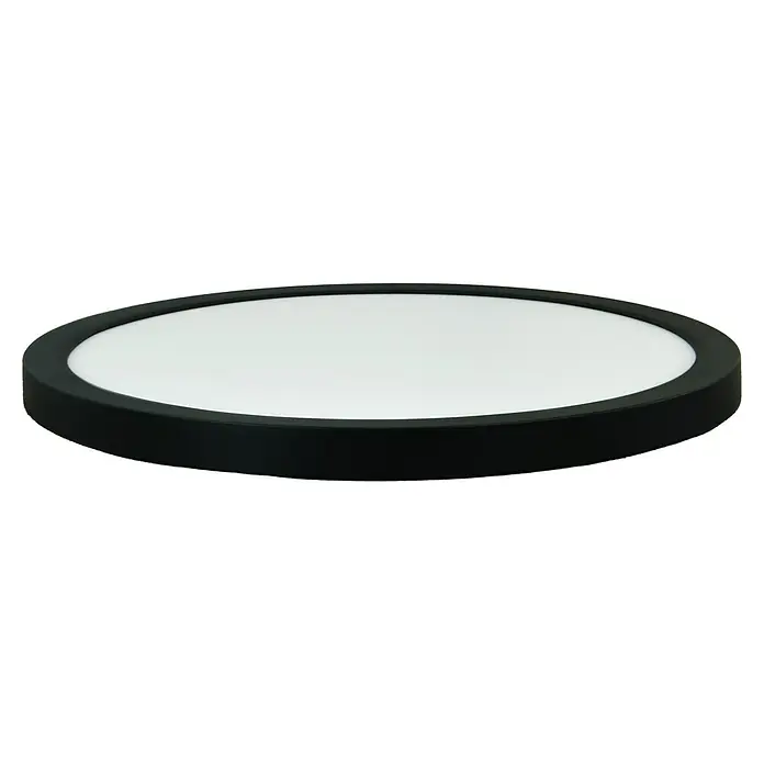 E2 elektro LED-Panel rund Space - 12 W, Ø x H: 30 x 1,7 cm, Schwarz, Warmweiß - Flache, runde LED-Deckenleuchte mit einem schlichten, schwarzen Rahmen und einer hellen, diffusen Lichtfläche für eine gleichmäßige Ausleuchtung.