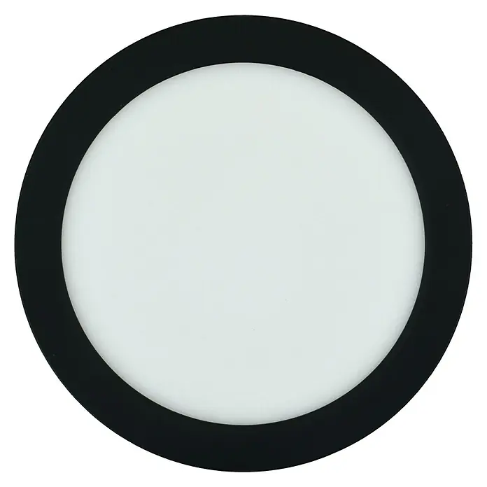 E2 elektro LED-Panel rund Space - 12 W, Ø x H: 17 x 1,7 cm, Schwarz, Warmweiß - Schwarze runde Deckenleuchte mit einem hellen, runden Diffusor in der Mitte, perfekt für moderne Innenräume.