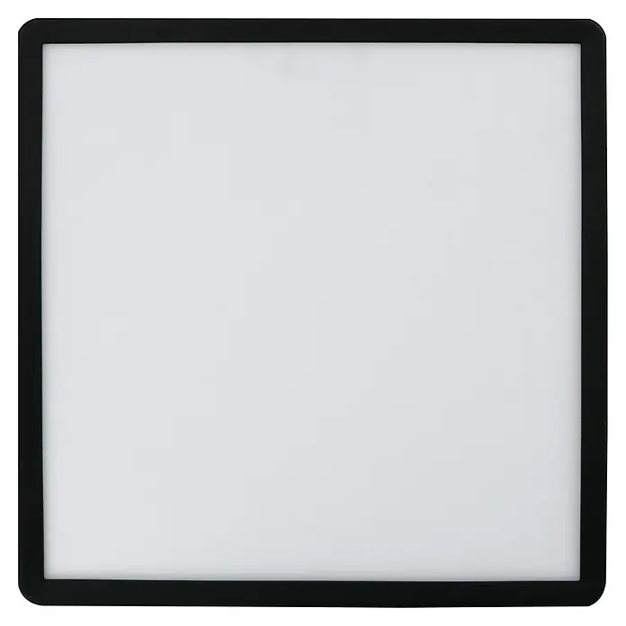 E2 elektro LED-Panel Q420 24W CCT IP54 - 24 W, L x B x H: 420 x 420 x 29 mm, Schwarz, Neutralweiß - Das Bild zeigt ein rechteckiges, flaches, schwarzes Panel mit einer weißen Fläche in der Mitte, möglicherweise ein Bildschirm oder eine Leuchttafel.