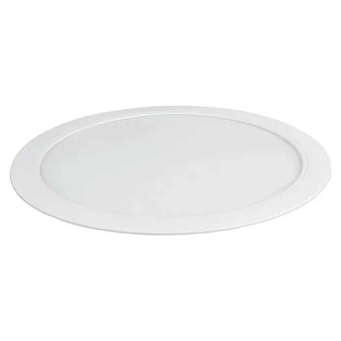 E2 elektro Einbaupanel Style R - 30 W, Ø x H: 30 x 3,1 cm, Weiß, Warmweiß, Innen - Ein weißes LED-Panel in runder Form, ideal für Deckenmontage, bietet helles, gleichmäßiges Licht und ist energieeffizient.