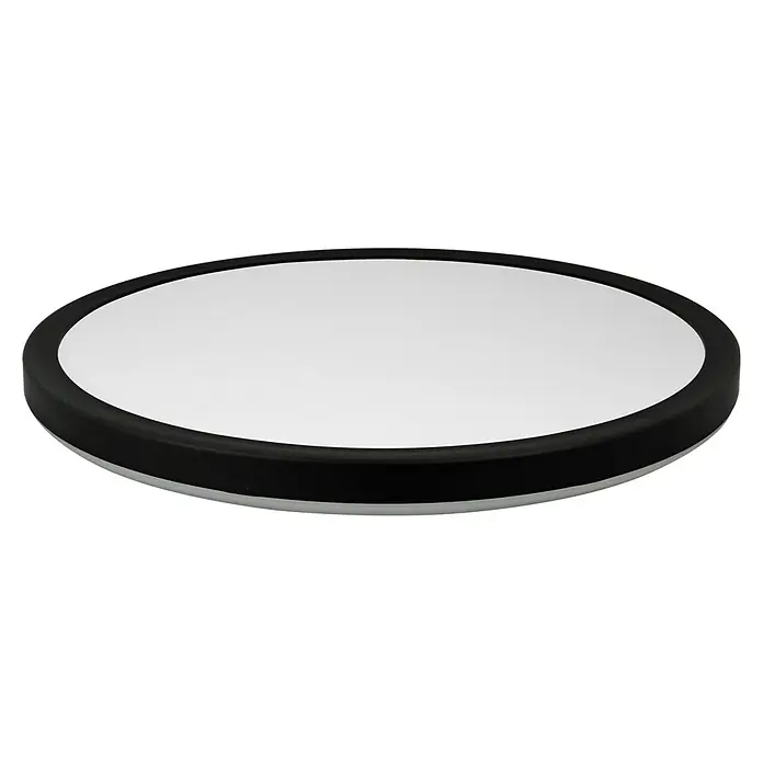E2 elektro LED-Panel R420 24W CCT IP54 - 24 W, L x B x H: 420 x 420 x 29 mm, Schwarz, Kaltweiß - Nahaufnahme eines runden, schwarzen Schlagzeugübungspads mit einer weißen Oberfläche. Ideal zum Üben von Schlagzeugtechniken.