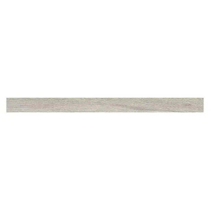 Zócalo cerámico Orsa - 7 x 90 cm, Gris - Vista detallada de una sola baldosa de suelo alargada con aspecto de madera, que transmite una estética natural y moderna.