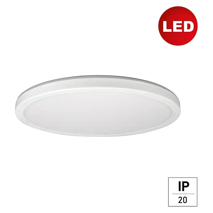 E2 elektro LED-Panel rund Twice Q - 18 W, L x B x H: 30 x 30 x 2,9 cm, Weiß - Moderne LED-Deckenleuchte mit weißem Gehäuse für eine helle und energieeffiziente Beleuchtung im Innenbereich.