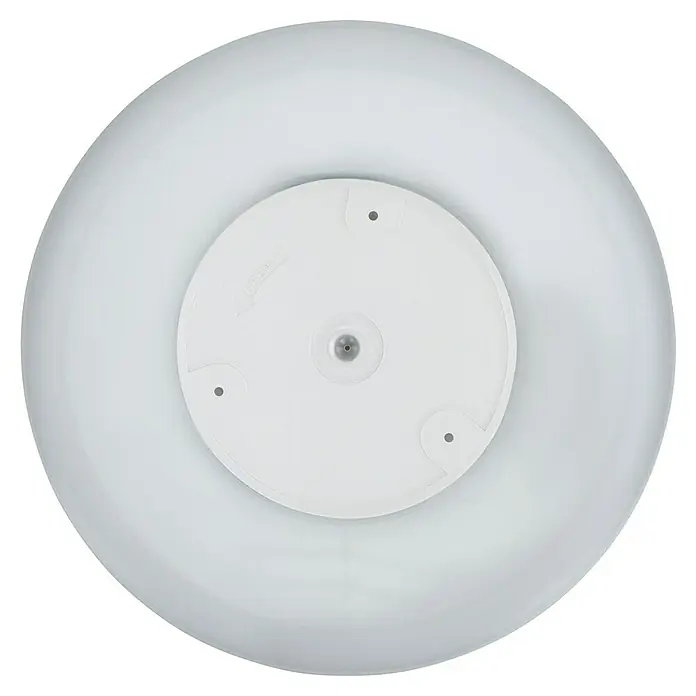E2 elektro LED-Einbauleuchte RGB R420 24W dimmbar IP54 - L x B x H: 420 x 420 x 29 mm, Weiß, Warmweiß - Eine Nahaufnahme einer runden, weißen Deckenleuchte mit einer kleineren, runden Abdeckung in der Mitte. Perfekt für jeden Raum.