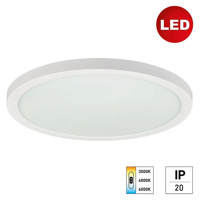 E2 elektro LED-Panel rund Space - 24 W, Ø x H: 30 x 1,7 cm, Weiß, Warmweiß - Weiße LED-Deckenleuchte mit runder Form, ideal für Innenräume. Verfügt über einstellbare Farbtemperatur und IP20-Schutz.