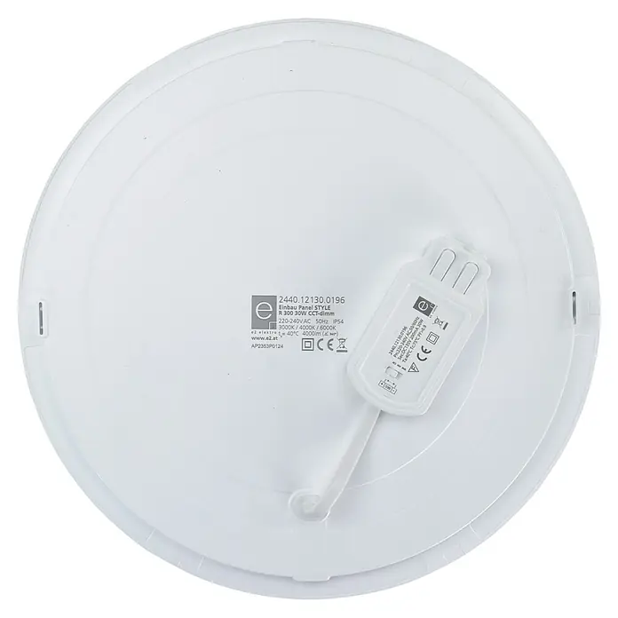 E2 elektro Einbaupanel Style R - 30 W, Ø x H: 30 x 3,1 cm, Weiß, Warmweiß, Außen - Runde LED-Deckenleuchte mit einstellbarer Farbtemperatur (3000K/4000K/6000K) und einer Leistung von 30W.
