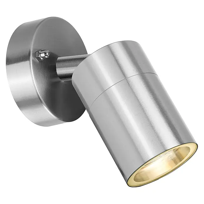 E2 elektro Außenwandleuchte Sirius - 7 W, 9,6 x 8,5 x 14,4 cm, Anthrazit, IP44 - Wandspot aus gebürstetem Nickel mit einem runden Sockel und einem zylindrischen, verstellbaren Kopf für gerichtetes Licht.