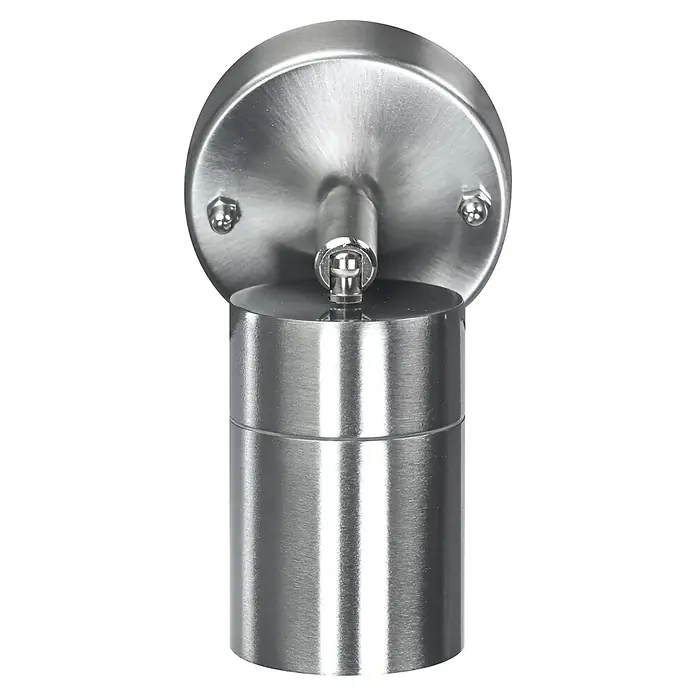 E2 elektro Außenwandleuchte Sirius - 7 W, 9,6 x 8,5 x 14,4 cm, Anthrazit, IP44 - Eine Nahaufnahme einer modernen Wandleuchte aus gebürstetem Edelstahl, ideal für stilvolle Innenräume.