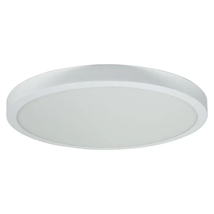E2 elektro LED-Deckenleuchte rund Round - 40 W, Ø x H: 60 x 4 cm, Weiß, Kaltweiß - Nahaufnahme einer weißen LED-Deckenleuchte mit runder Form, die für eine helle und moderne Beleuchtung in Innenräumen sorgt.