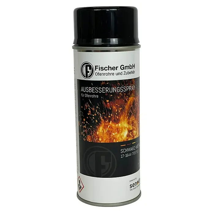 Ofen-Spray - Schwarz, 0,4 l - Sprühdose mit Ausbesserungsspray von Fischer GmbH für Ofenrohre in Schwarz-Metallic zur Reparatur und Ausbesserung.