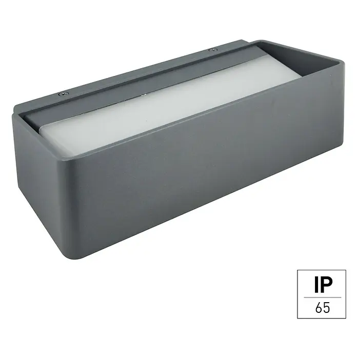 E2 elektro LED-Außenwandleuchte Loggia II - 13 W, 24,8 x 7 x 11,7 cm, Alu, IP65 - Graue rechteckige Wandleuchte mit LED-Beleuchtung, modernes Design und Schutzart IP65 für den Außenbereich.