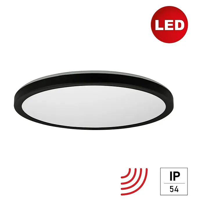LED-Einbauleuchte - 20 W, L x B x H: 330 x 330 x 29 mm, Schwarz - Nahaufnahme einer LED-Deckenleuchte mit runder Form und modernem Design, ideal für Innenräume.