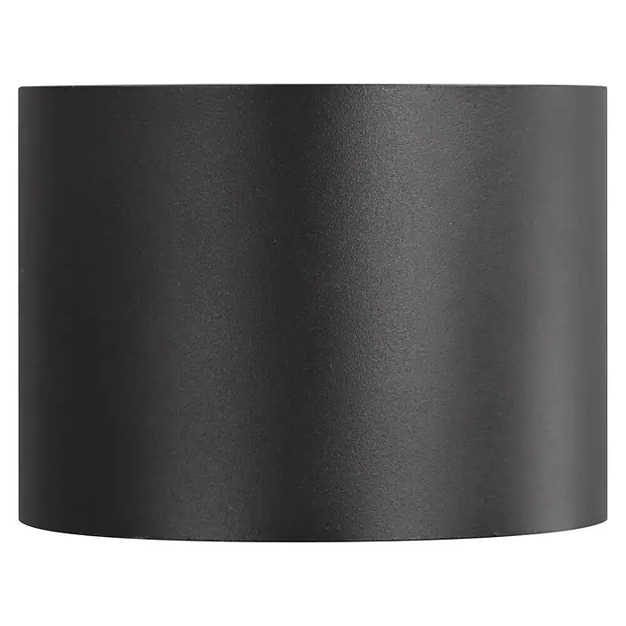 E2 elektro LED-Außenwandleuchte Ebla - 7 W, 10 x 13,5 x 12 cm, Anthrazit, IP65 - Nahaufnahme einer zylindrischen, mattschwarzen Wandleuchte. Das moderne Designelement wirft ein subtiles Licht für stimmungsvolle Beleuchtung.