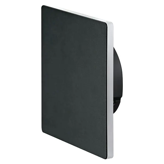 E2 elektro LED-Außenwandleuchte Tabit - 11 W, 6,2 x 15,6 x 8,3 cm, Anthrazit, IP54 - Nahaufnahme einer Lüftungsanlage mit einer schwarzen Frontplatte und einem weißen Rahmen, der ein modernes Design zeigt.
