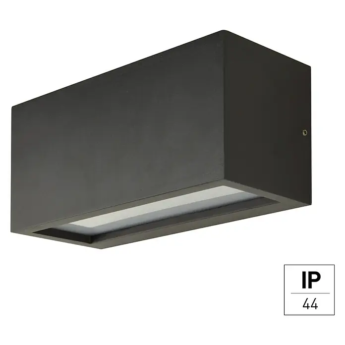 E2 elektro Außenwandleuchte Drago - 15 W, 25 x 10,3 x 11 cm, Anthrazit, IP44 - Wandleuchte in Anthrazit mit LED-Beleuchtung für den Außenbereich. Wetterfest mit Schutzart IP44.
