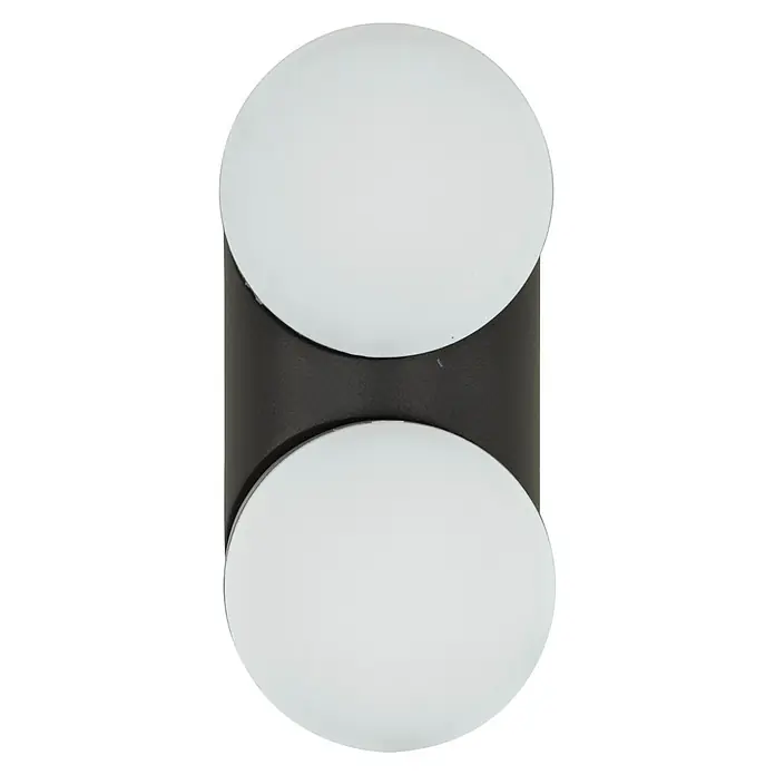 E2 elektro LED-Außenwandleuchte Felis - 12 W, 16,5 x 6,5 x 8,3 cm, Anthrazit, IP65 - Moderne Wandleuchte mit schwarzem zylindrischem Gehäuse und zwei runden, weißen Diffusoren für eine stilvolle Beleuchtung im Innenbereich.
