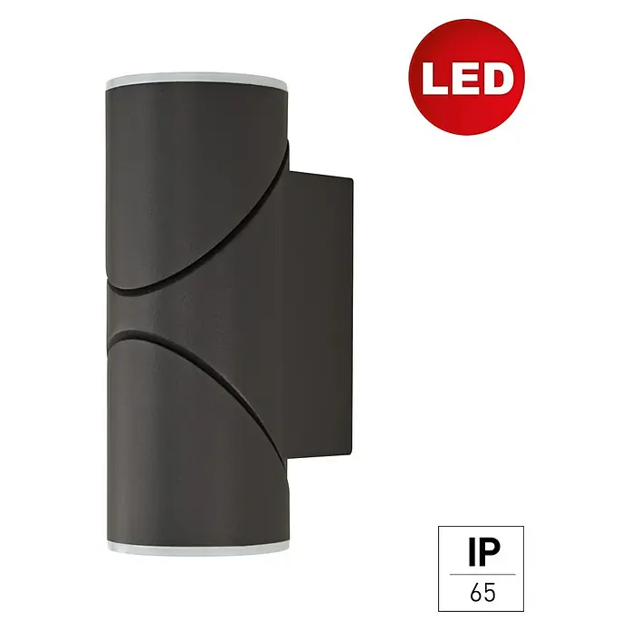 E2 elektro LED-Außenwandleuchte Felis - 12 W, 16,5 x 6,5 x 8,3 cm, Anthrazit, IP65 - Schwarze LED-Wandleuchte mit modernem Design für den Außenbereich, IP65-Schutz. Ideal zur Fassadenbeleuchtung.