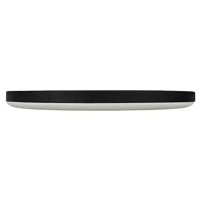 LED-Einbauleuchte - 20 W, L x B x H: 330 x 330 x 29 mm, Schwarz - Nahaufnahme eines runden, zweifarbigen (schwarz und weiß) Produkts, das eine glatte Oberfläche und ein minimalistisches Design aufweist.