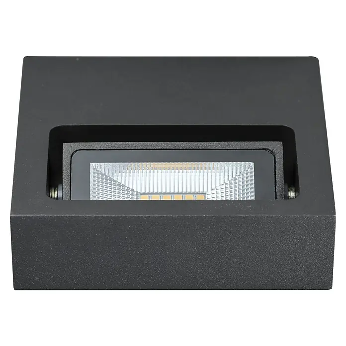 E2 elektro LED-Außenwandleuchte Minor - 7 W, 12 x 10,9 x 3,6 cm, Anthrazit, IP65 - Nahaufnahme einer modernen, grauen LED-Wandleuchte, die ein helles, effizientes Licht für Außenbereiche bietet.