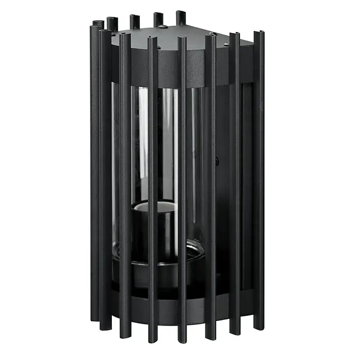 E2 elektro Außenwandleuchte Nasti - 15 W, 24,5 x 10,8 x 11,6 cm, Anthrazit, IP44 - Elegante schwarze Laterne mit Glaszylinder und stabförmigem Design. Perfekt für eine stimmungsvolle Beleuchtung im Innen- und Außenbereich.