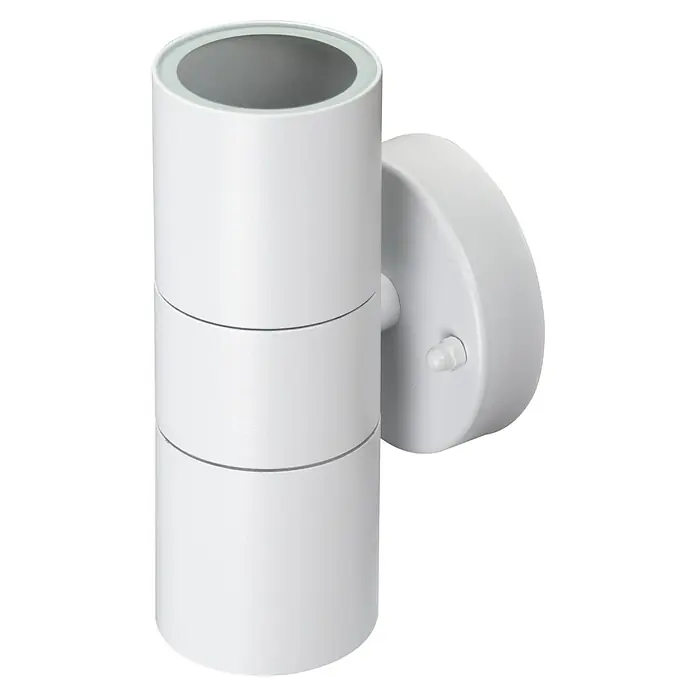 E2 elektro Außenwandleuchte Electra - 7 W, 9,2 x 8,5 x 16,2 cm, Weiß, IP44 - Eine moderne, weiße Wandleuchte mit zylindrischem Design. Ideal für stilvolle Innenraumbeleuchtung und Akzente.